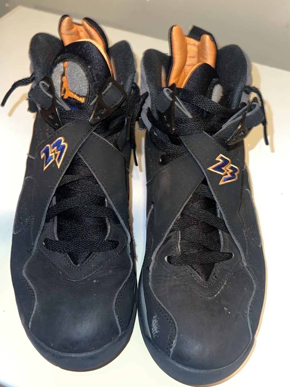 Jordan Men's Black and Orange High-Top Sneakers